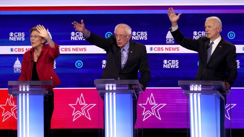 Elizabeth Warren, Bernie Sanders and Joe Biden