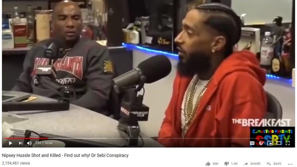 Screenshot of YouTube Nipsey Hussle conspiracy video