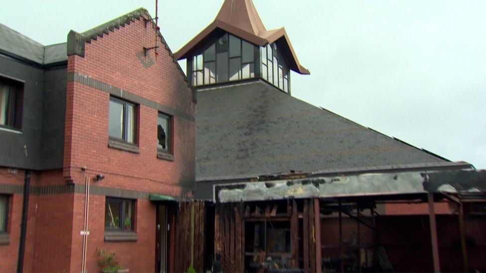 The fire spread to the church roof and tiles were removed by the fire service to prevent it spreading further