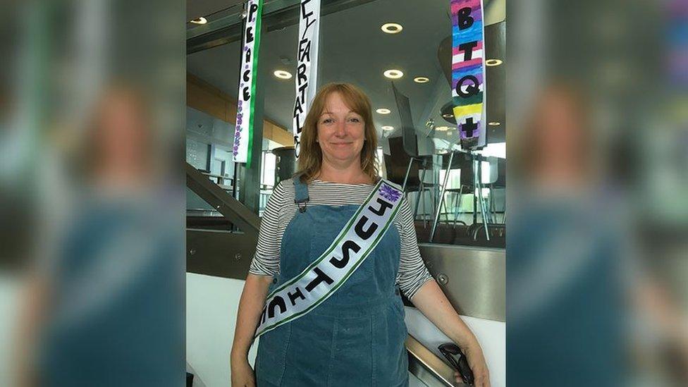 Sally Evans, of Newport, worked with refugees and asylum seekers to make banners