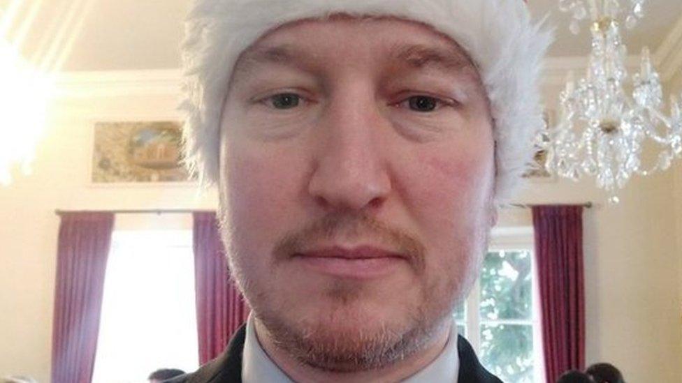 A recent image of Shaun Slator wearing a Christmas hat