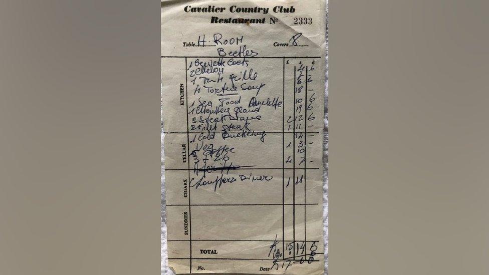 The bill from the Beatles' meal