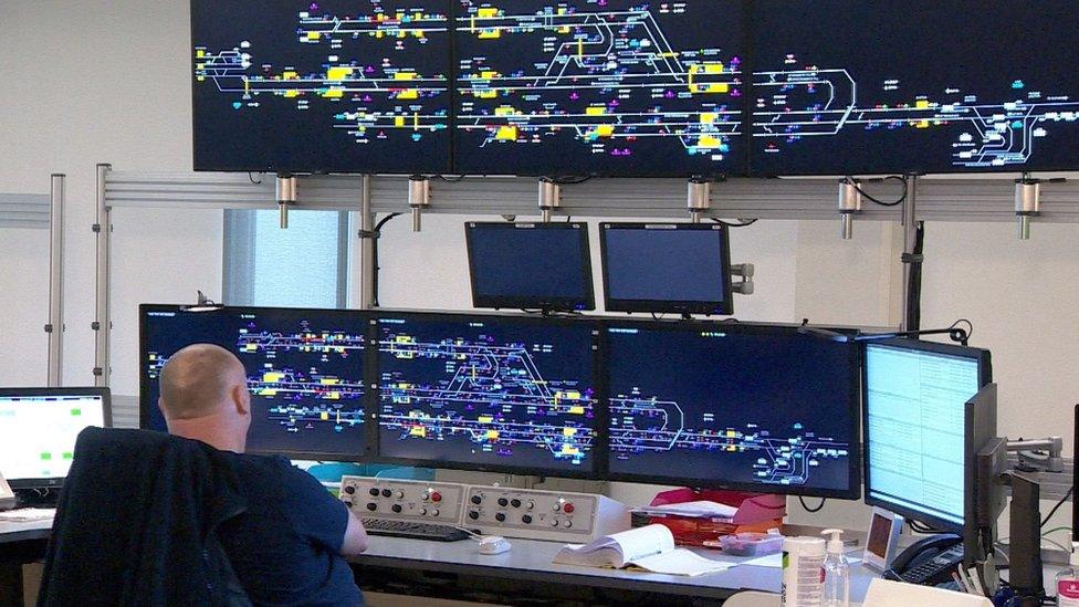 The new signalling centre in Basingstoke - with a worker