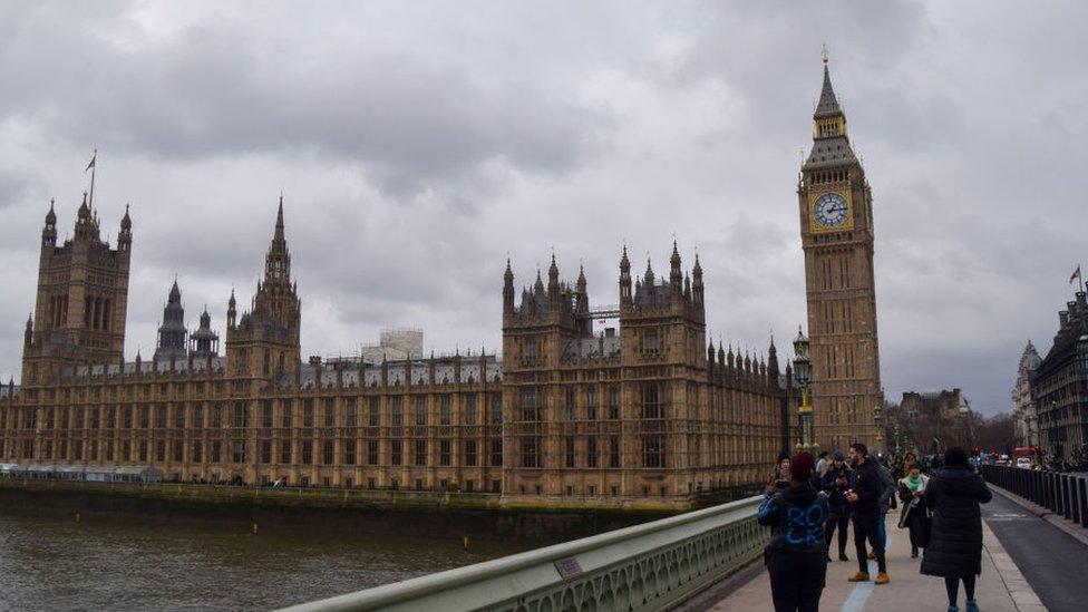 The Houses of Parliament viewed from Westminster Bridge