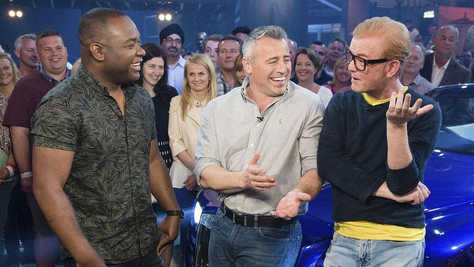 LeBlanc and Evans on set with fellow presenter Rory Reid