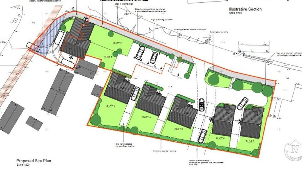 An overhead plan for the seven homes