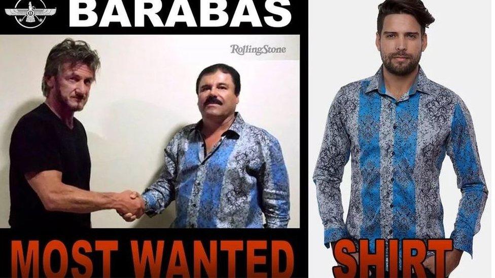 A screen grab of the website of Barabas clothing retailer showing a shirt favoured by Mexican drug lord "El Chapo" Guzman