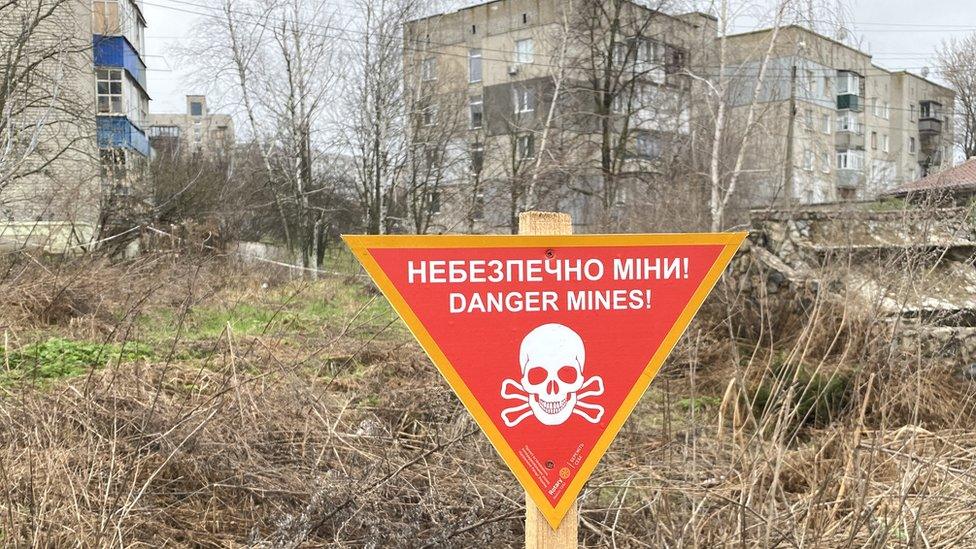 Warning sign about mines