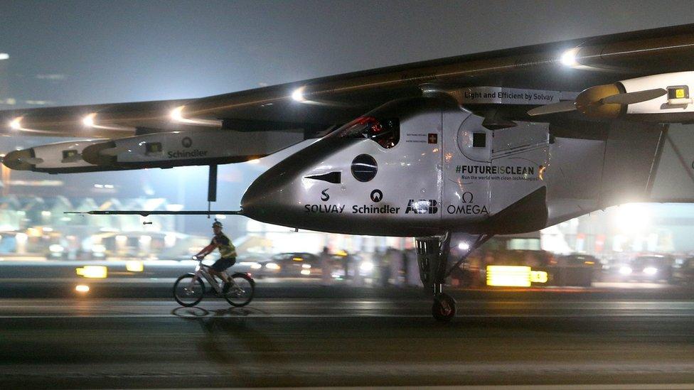 Solar Impulse touches down at Al Bateen Executive Airport