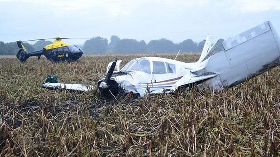 Crashed plane in potato field