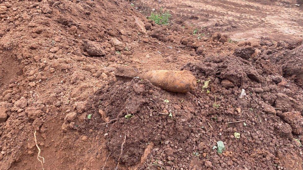 A bomb that has been dug up from the earth