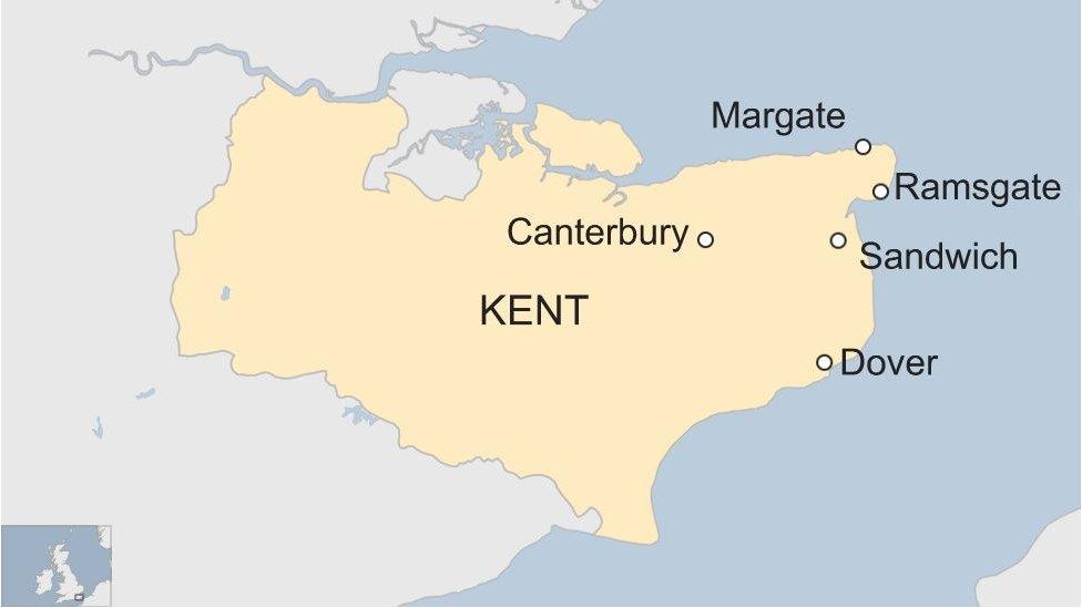 A map of Kent, with key places highlighted