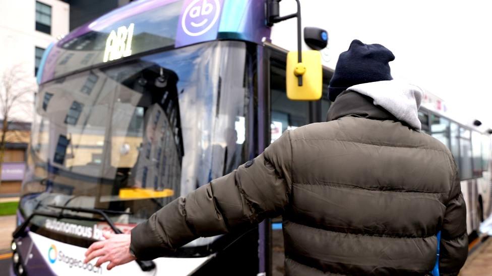 Self-driving bus passengers