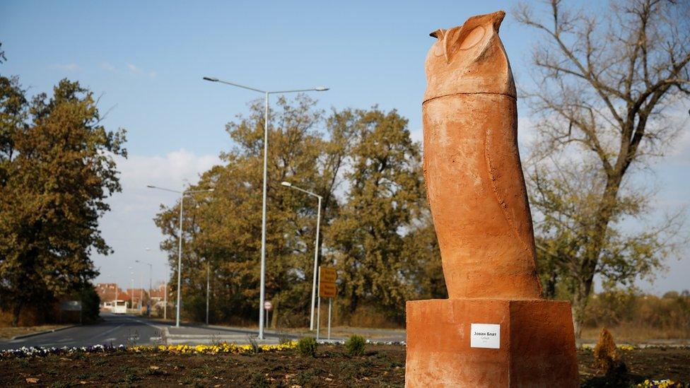 Owl statue in Kikinda, Serbia