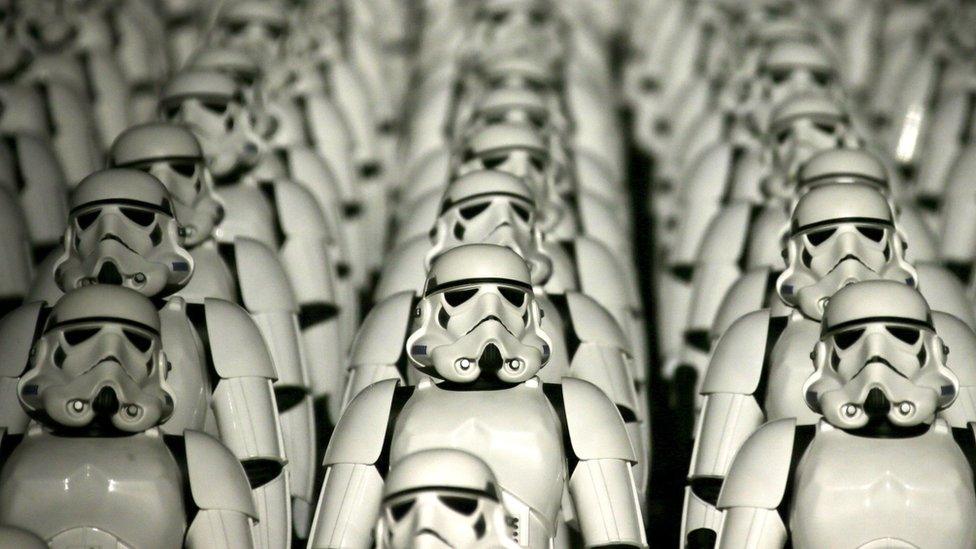 Stormtrooper characters during a promotional event on the steps at the Juyongguan section of the Great Wall of China