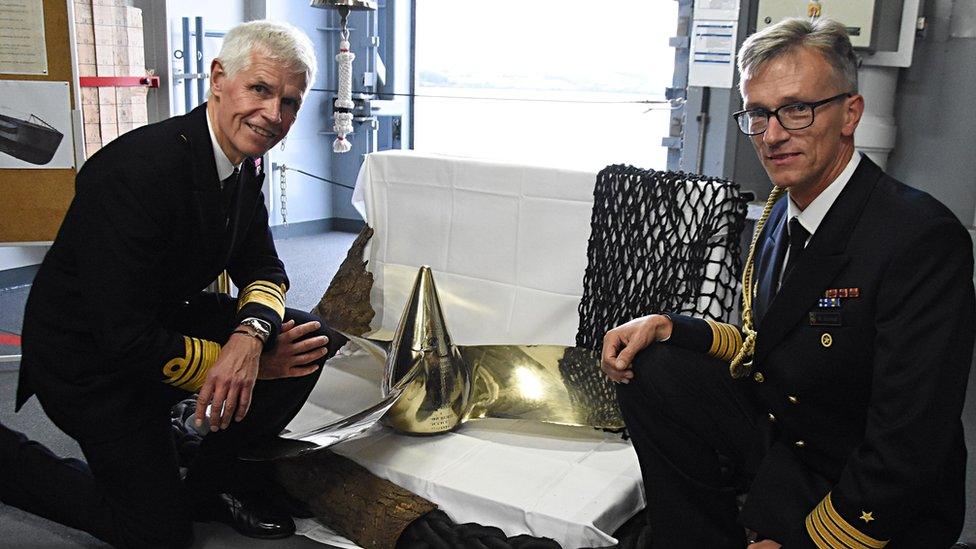 Vice Admiral Sir Alan Massey, CEO of the Maritime & Coastguard Agency (left) with Captain Matthias Schmidt, German Naval Attache