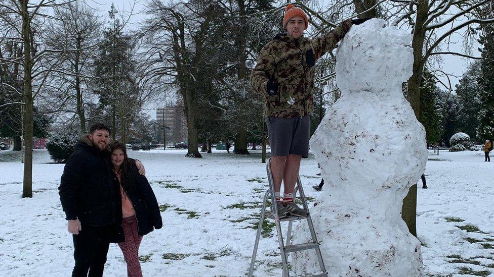 Building of a large snowman