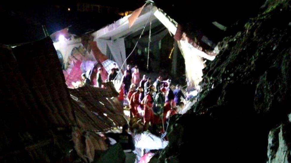 An image reported to show the aftermath of a landslide at a hotel in Peru