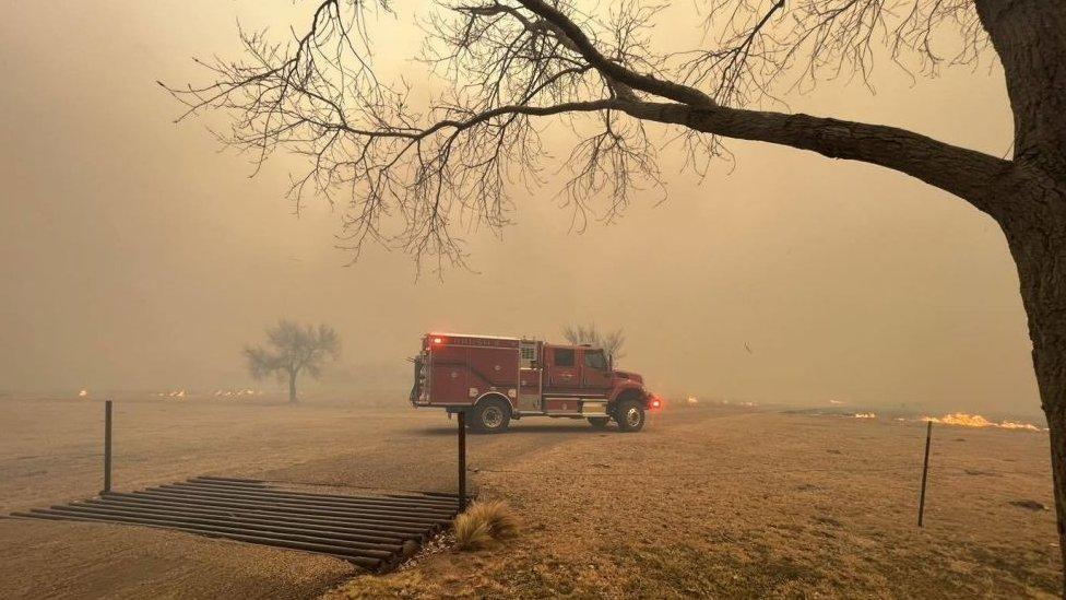 Fire engine at Texas wildfire