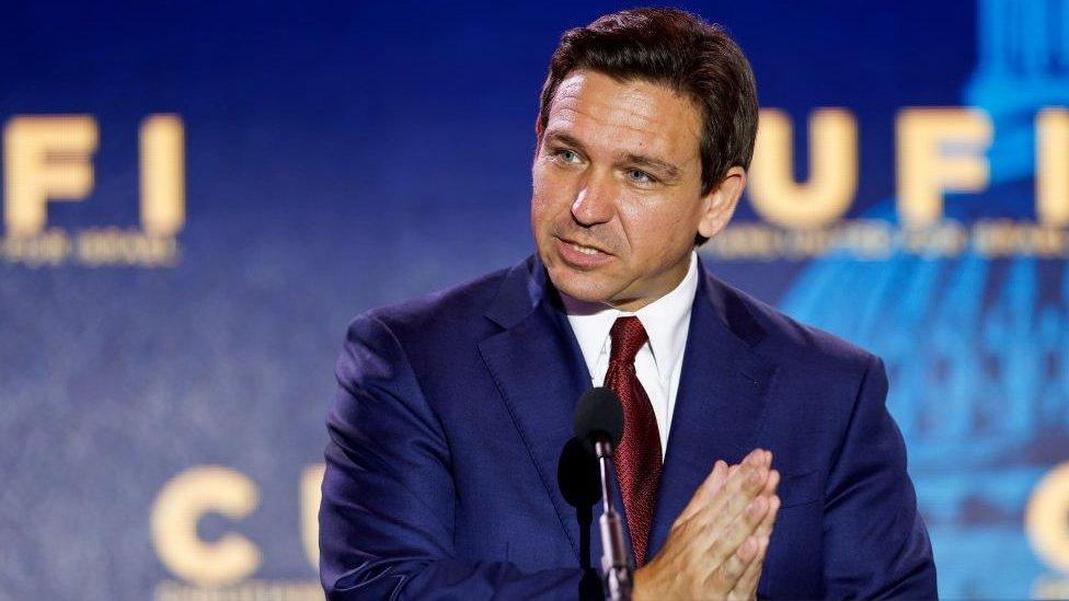 Republican presidential candidate Florida Governor Ron DeSantis delivers remarks at the 2023 Christians United for Israel summit on July 17, 2023 in Arlington, Virginia. For this year's summit, CUFI hosts 2024 Republican presidential candidates hopefuls to speak amidst other pro-Israel activists. (