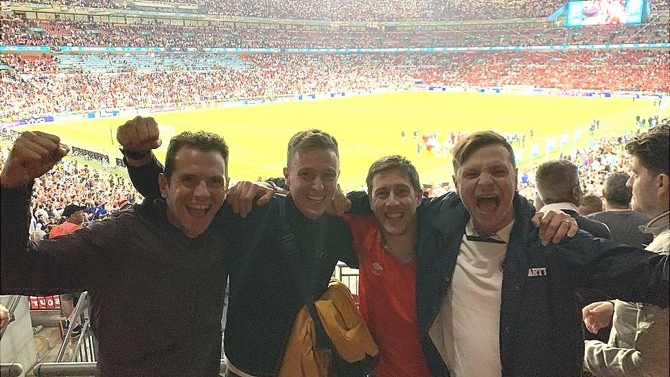 England fans Andy Prior, Joel Wille, Gavin Caney and Steve Girdlestone (left to right)