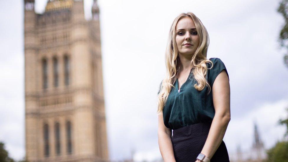 Lissie Harper in front of Parliament