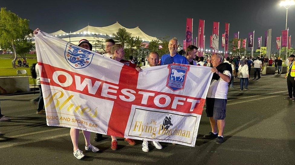 Lowestoft flag at the at Al Bayt stadium in Qatar