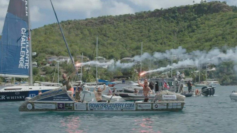 Legless crossing the finish line in Antigua