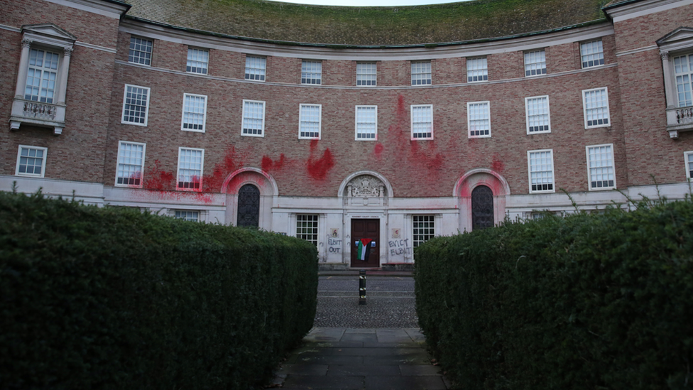 Graffiti on Somerset County Hall seen from outside