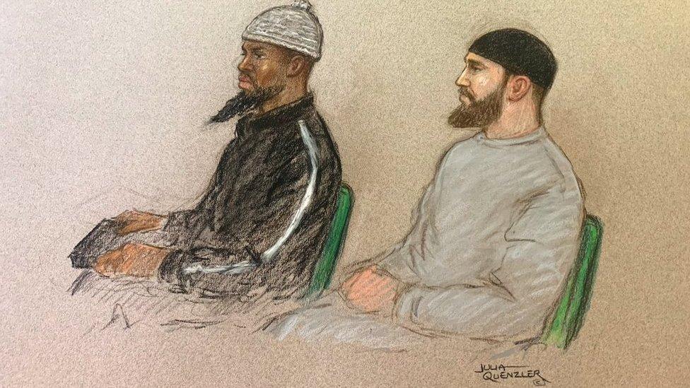 A court sketch of Brusthom Ziamani and Baz Hockton