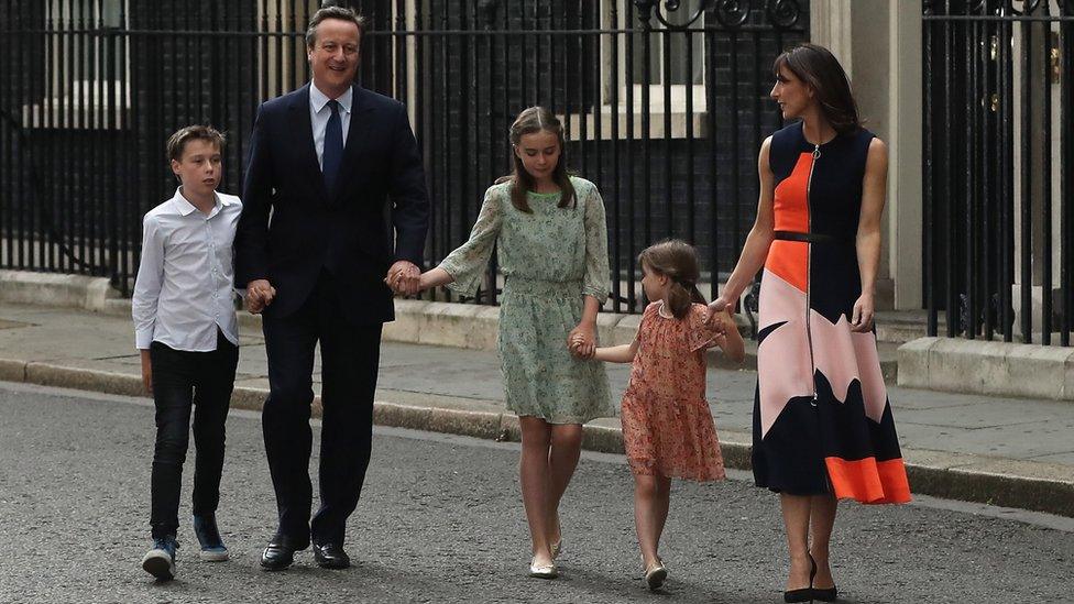 David Cameron leaves Downing St with his familiy