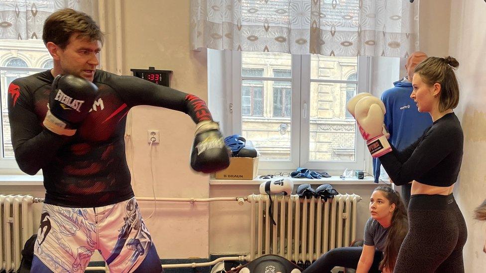 Boxing training session at the Higher Medical Technical School