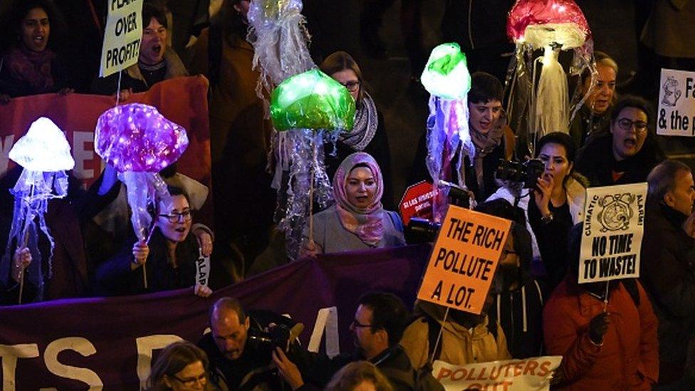 Demonstrators take part in a mass climate march