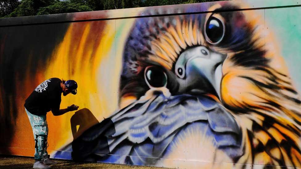 Ant Steel doing a piece of one of the cathedral's peregrine falcons as part of the St Albans Film Festival last year