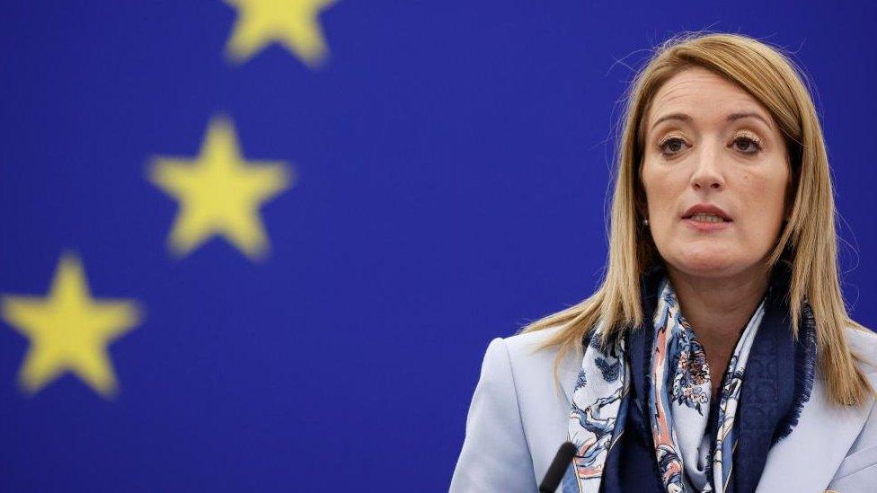 European Parliament President Roberta Metsola speaks during the European Parliament in Strasbourg, France, 13 December 2022.