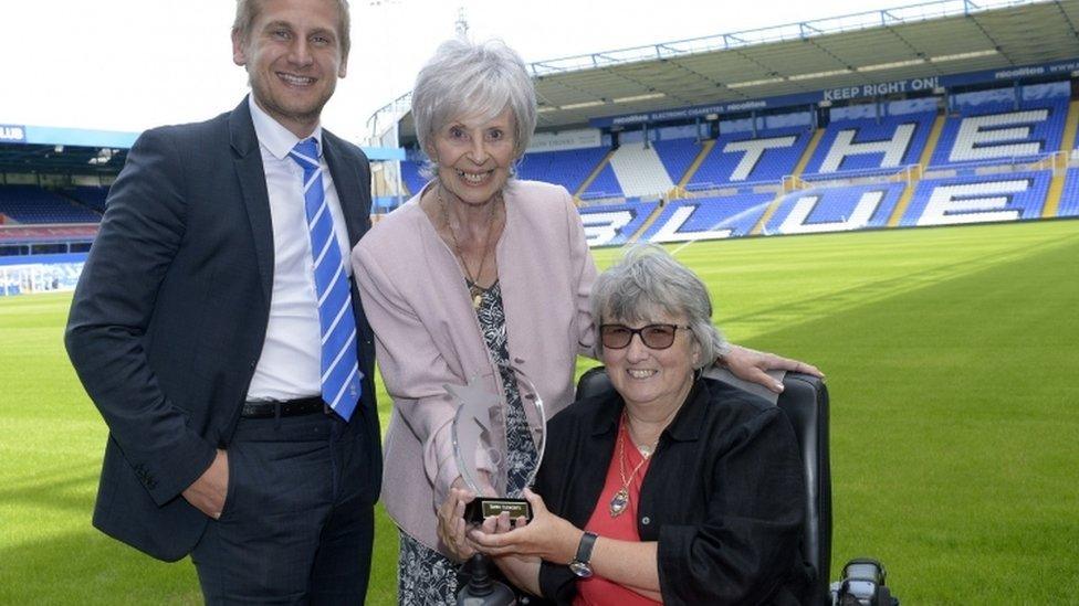 The British Polio Fellowship picture of Head of Commercial at Birmingham City Football Club, Ian Dutton, Dawn Clements and Pam Jones of The British Polio Fellowship