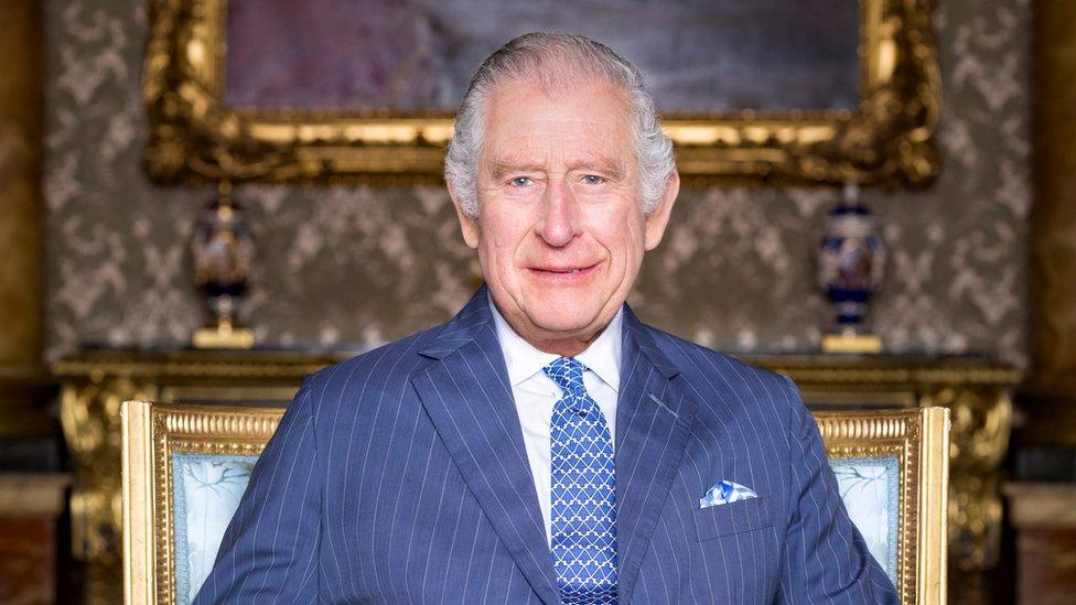 The new photos were taken in the Blue Drawing Room at Buckingham Palace