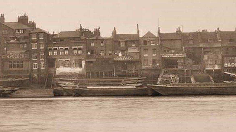 The row as it looked before the World War Two, 41 Rotherhithe is the the house to the right of "H. Pocock"