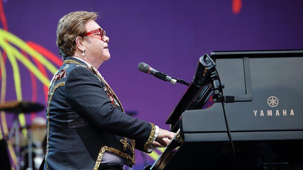 Elton John performs at Mount Smart Stadium in Auckland, New Zealand