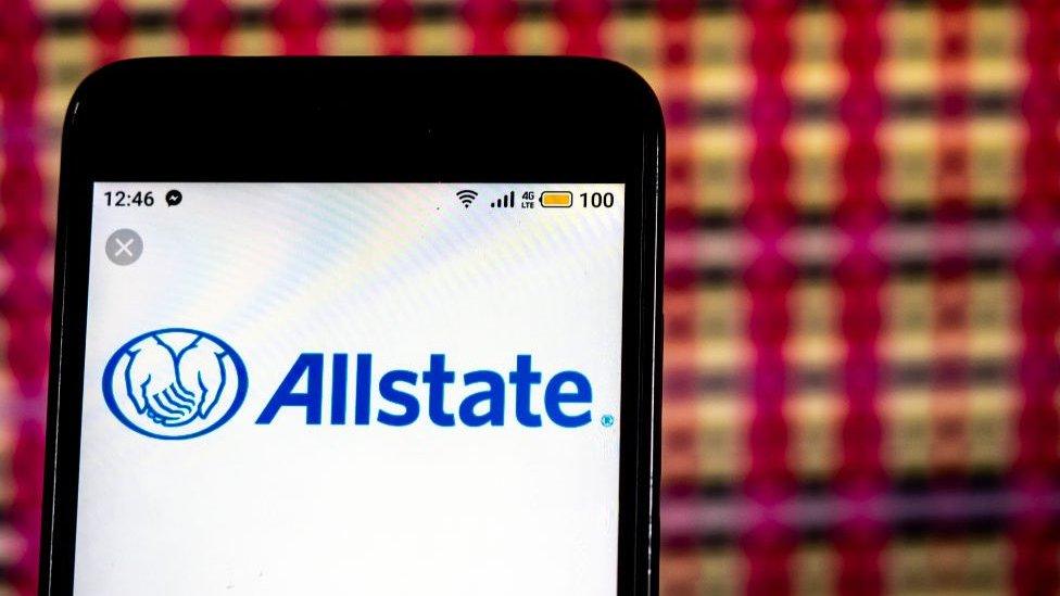 An Allstate corporate logo is displayed on a smartphone screen