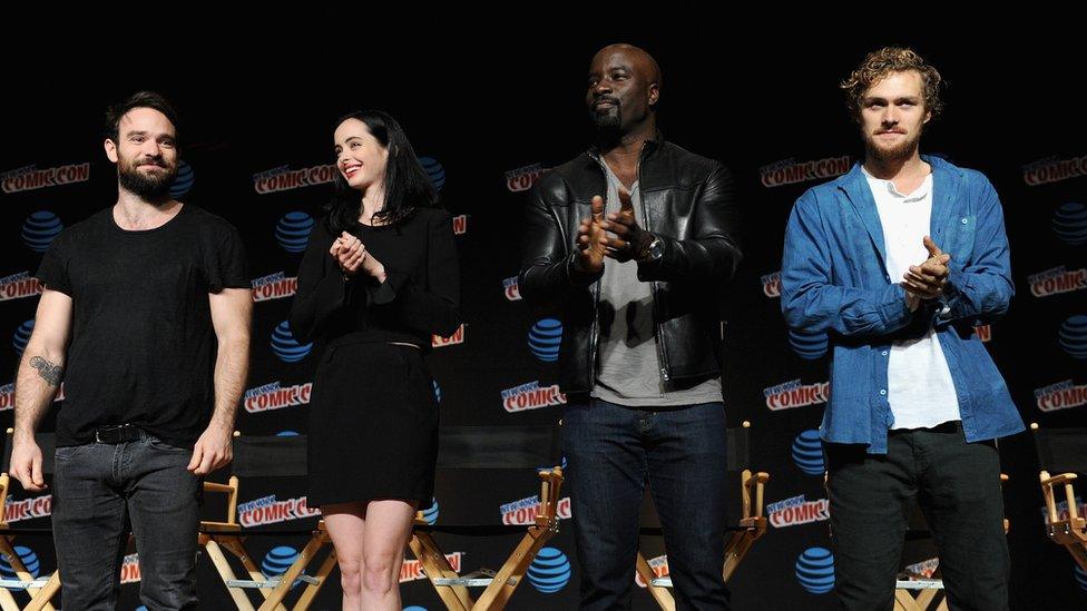 The cast of the Defenders at Comic Con