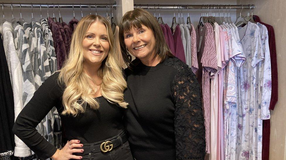 Lisa (l) and her mum Beverley (r) in Beverley's shop in Sandbach