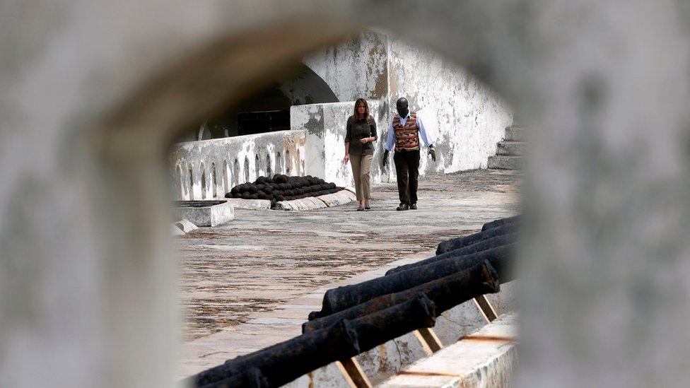 U.S. first lady Melania Trump visits Cape Coast castle, Ghana, October 3, 2018