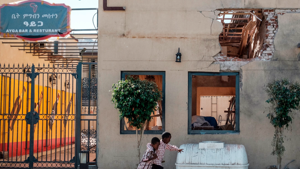 A building damaged by shelling in Humera, Ethiopia - 22 November 2020