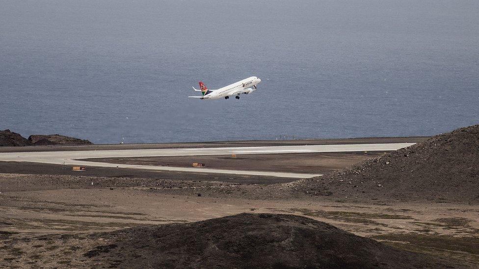 A plane taking off from St Helena Airport