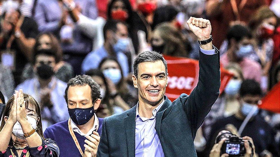 Spanish Prime Minister Pedro Sanchez speaking at his party conference in Valencia.