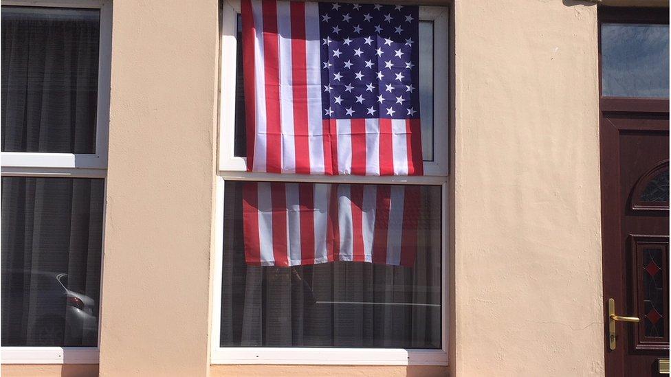 US flag in window of Doonbeg house