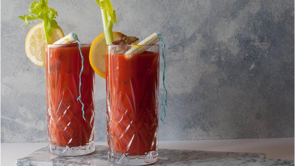 Shot of tampon in Bloody Mary drink