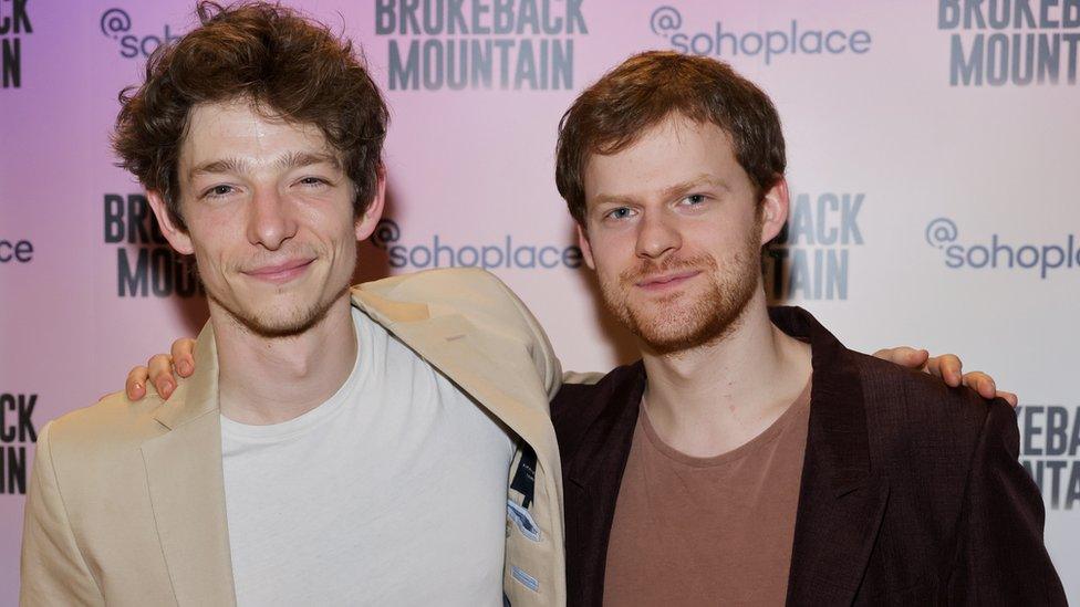 Mike Faist and Lucas Hedges attend the world premiere stage adaptation of Annie Proulx's "Brokeback Mountain" at @sohoplace on May 18, 2023 in London, England