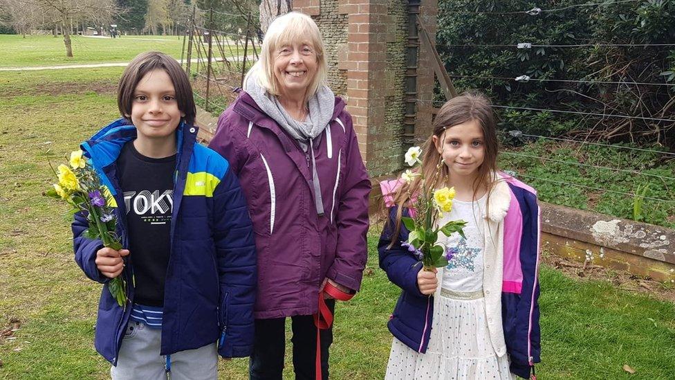 Edna Rooke and her grandchildren Hemi and Sana